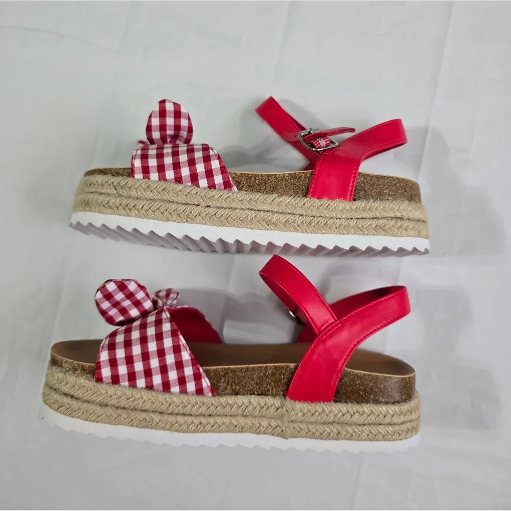 Sonoma Xandera Girls Red Gingham Bow Espadrille Platform Sandals Size 3 NEW